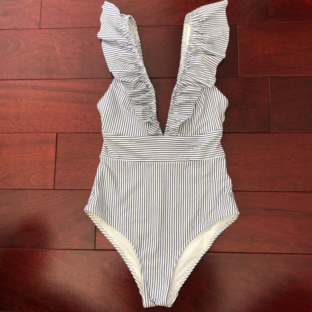 Striped & Ruffled one piece bikini